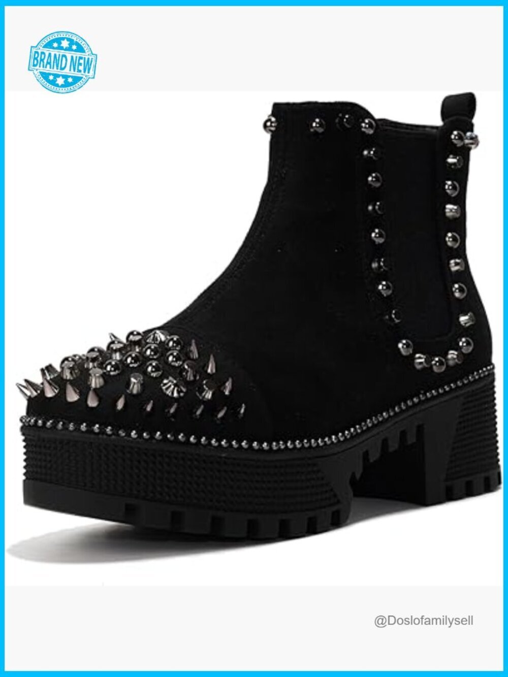 Spiky Platform Combat Boots Edgy Chunky Heel Pull-On Ankle Bootie Studded